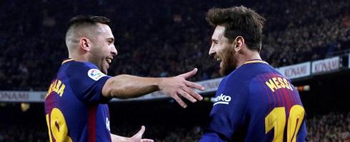 Jordi Alba and Lionel Messi at Barcelona