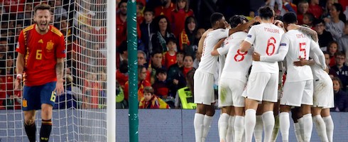 England celebrate against Spain