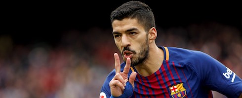 Barcelona's Luis Suarez celebrating