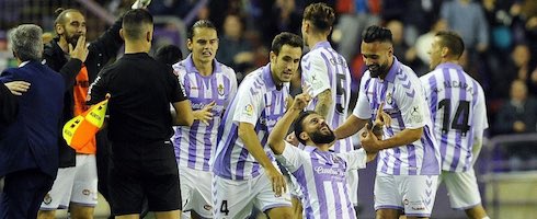 Real Valladolid's Daniele Verde celebrating against Espanyol
