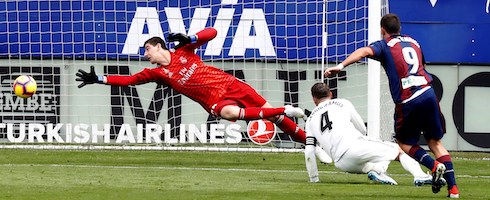 Eibar's Sergi Enrich scores against Real Madrid