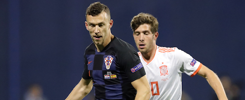Croatia's Ivan Perisic with Sergi Roberto