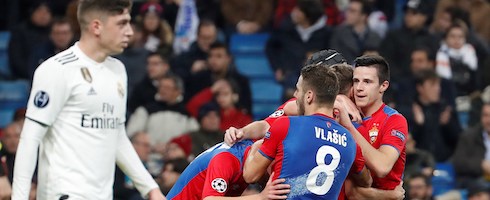 CSKA Moscow celebrate after scoring against Real Madrid