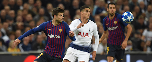 Barcelona's Gerard Pique against Tottenham Hotspur