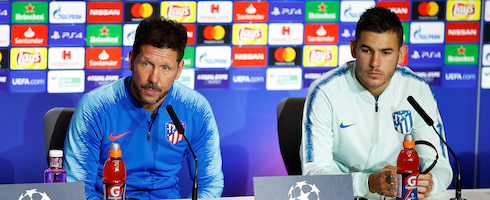 Atletico Madrid boss Diego Simeone with Lucas Hernandez