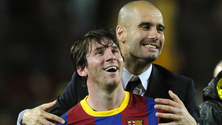 Pep Guardiola and Lionel Messi