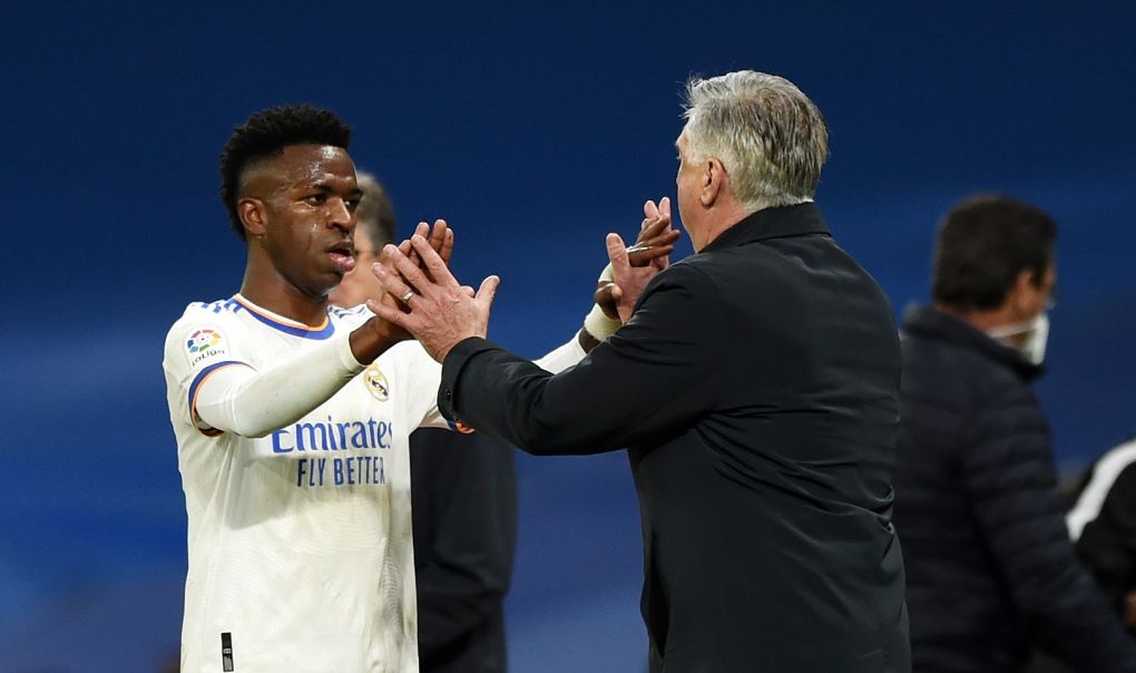 Carlo Ancelotti and Vinicius Junior of Real Madrid