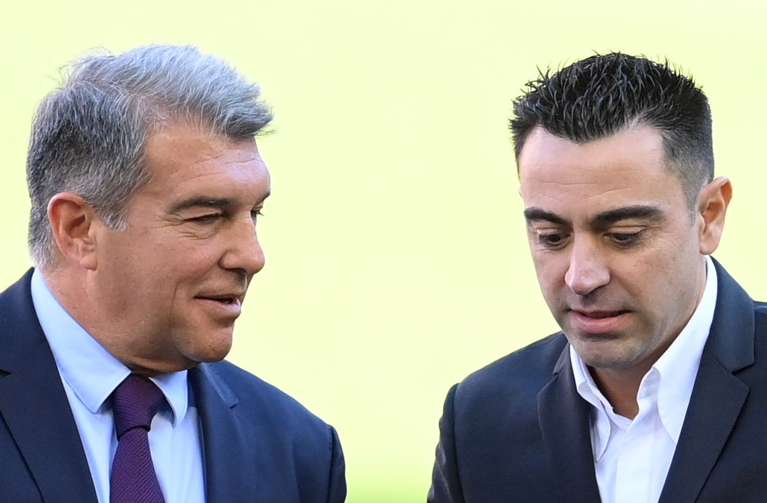 Xavi Hernandez and Joan Laporta of FC Barcelona