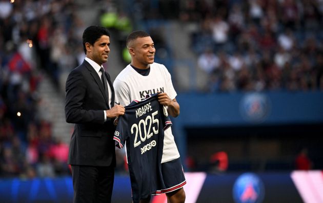 Nasser Al-Khelaifi and Kylian Mbappe