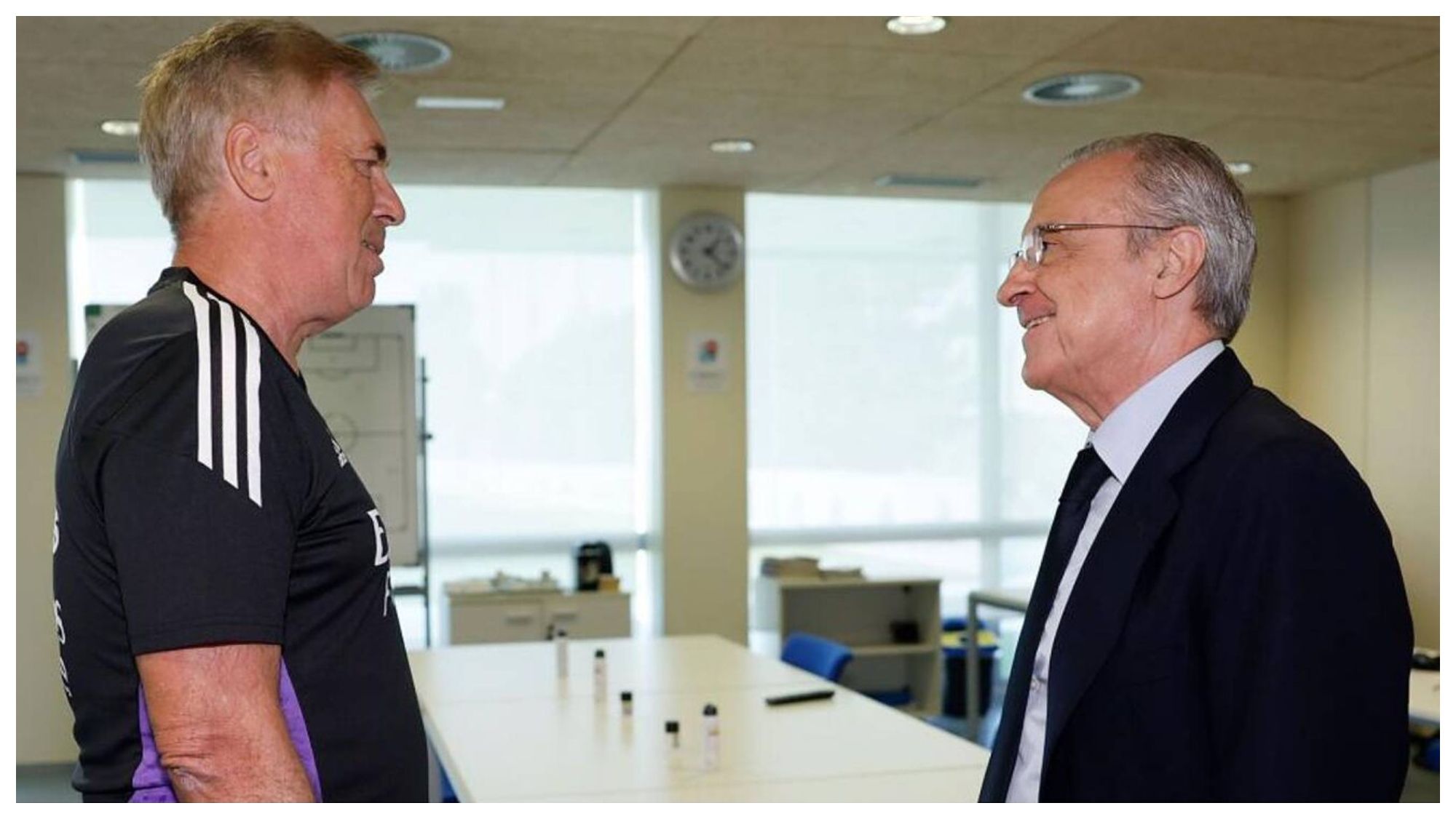 Real Madrid President Florentino Perez meets with Carlo Ancelotti to discuss defeats