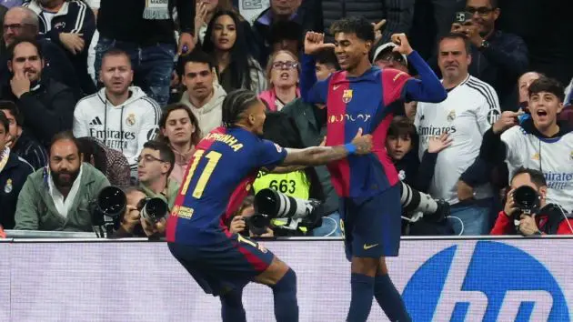 Lamine Yamal celebrates at the Santiago Bernabeu
