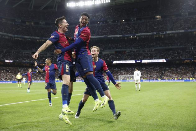 Lewandowski celebrates at the Bernabeu