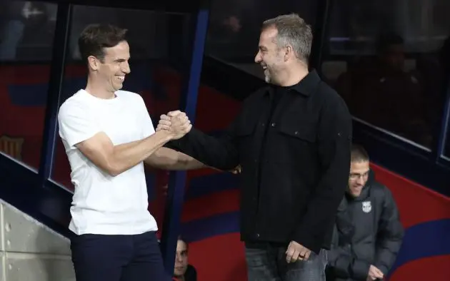 Perez shakes hands with Flick.