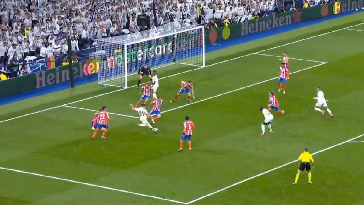 Brahim's goal as he takes the shot.