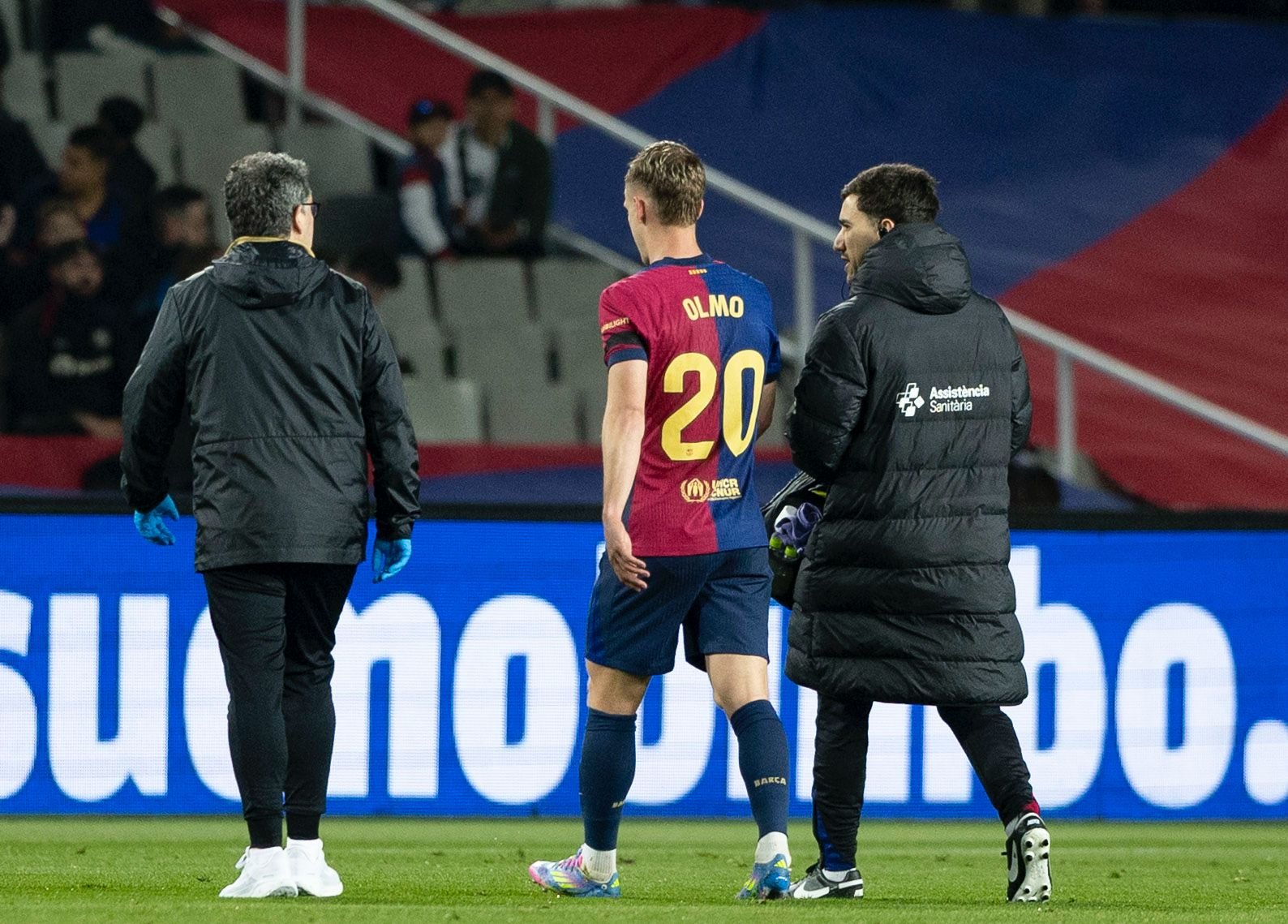 Dani Olmo exits the pitch.