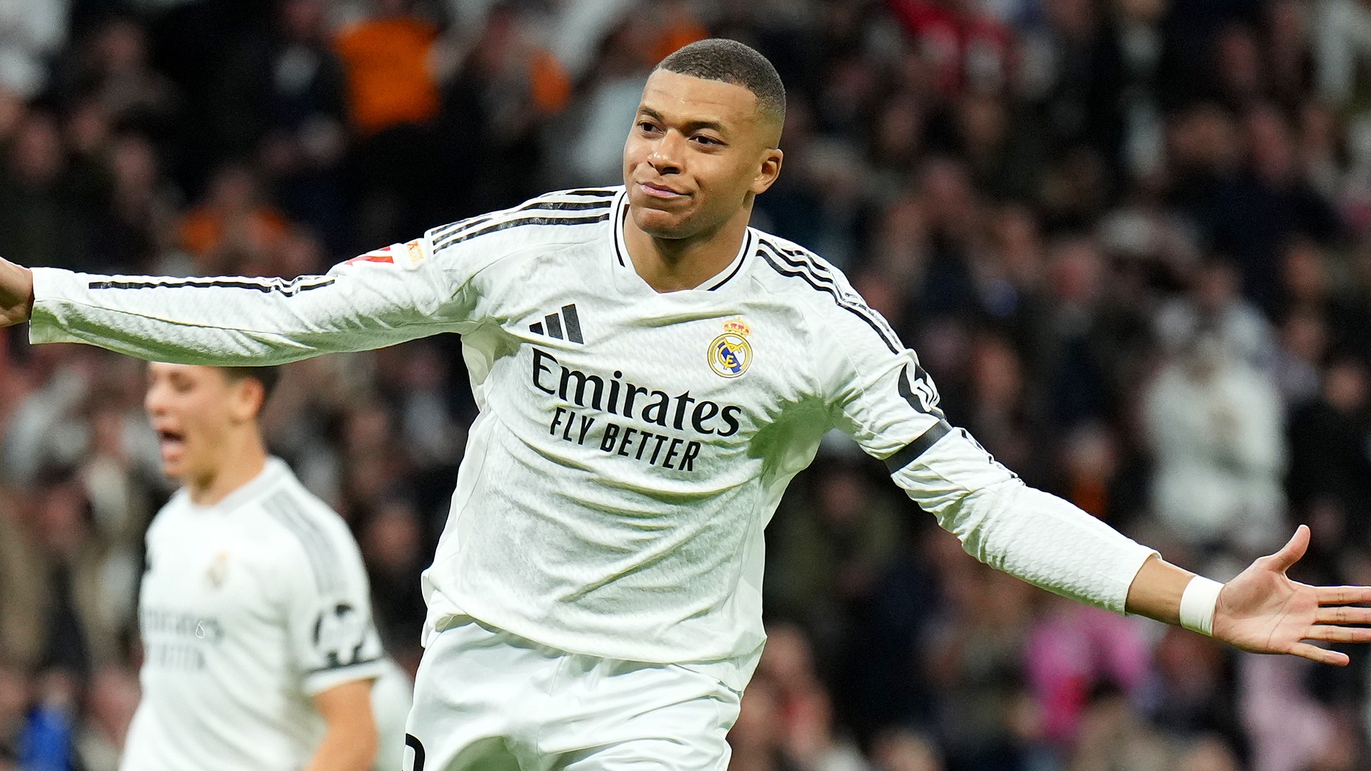 Kylian Mbappe celebrates against Leganes in La Liga.