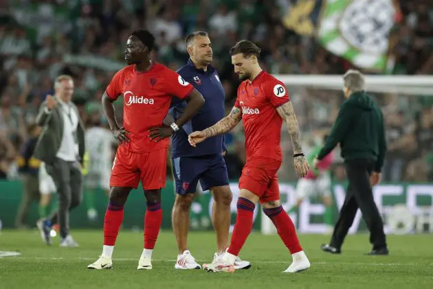 Sevilla walk off after derby defeat.
