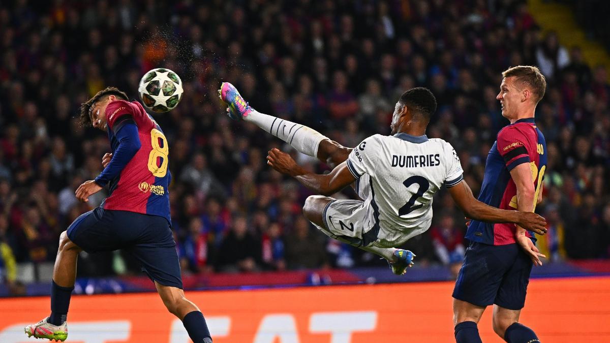 Dumfries goal at Barcelona.