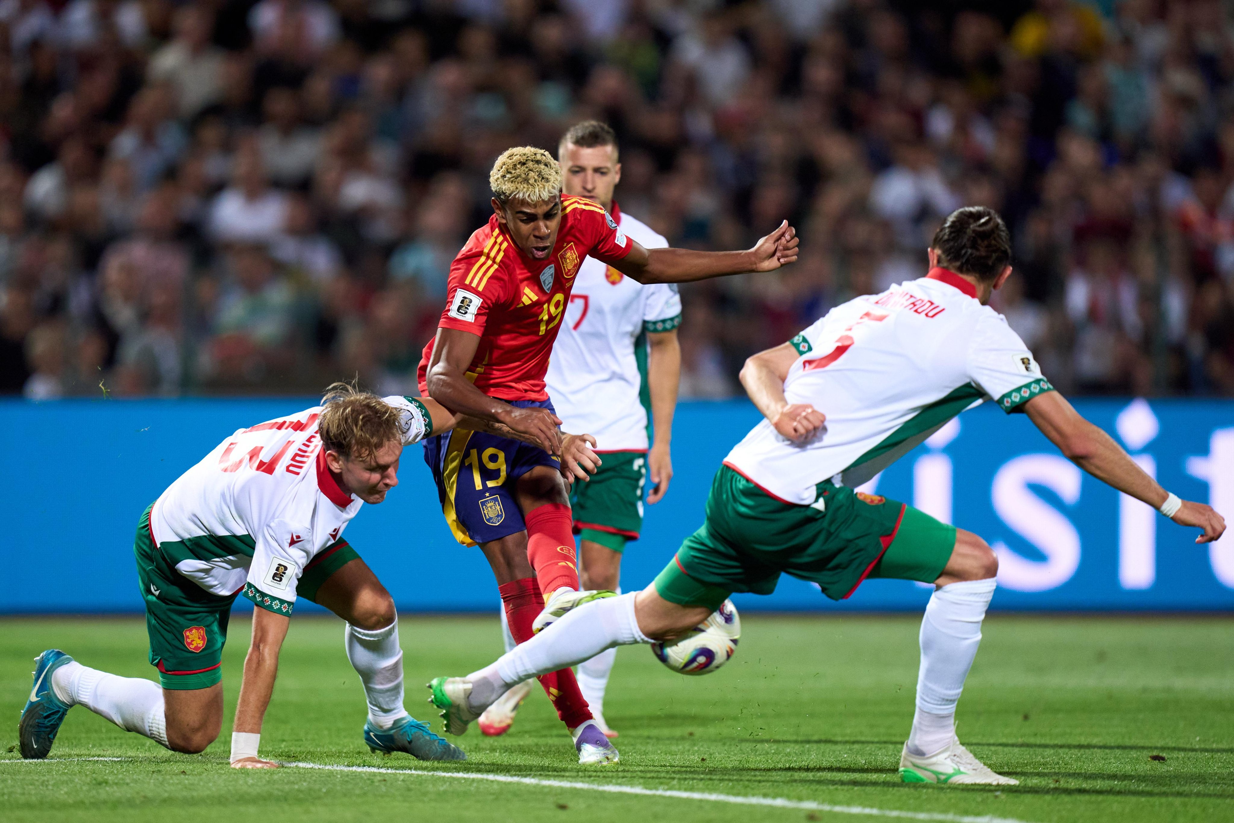 Lamine Yamal in action for Spain in September.
