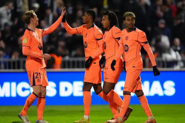 Barcelona celebrate Rashford's goal in the Copa del Rey.