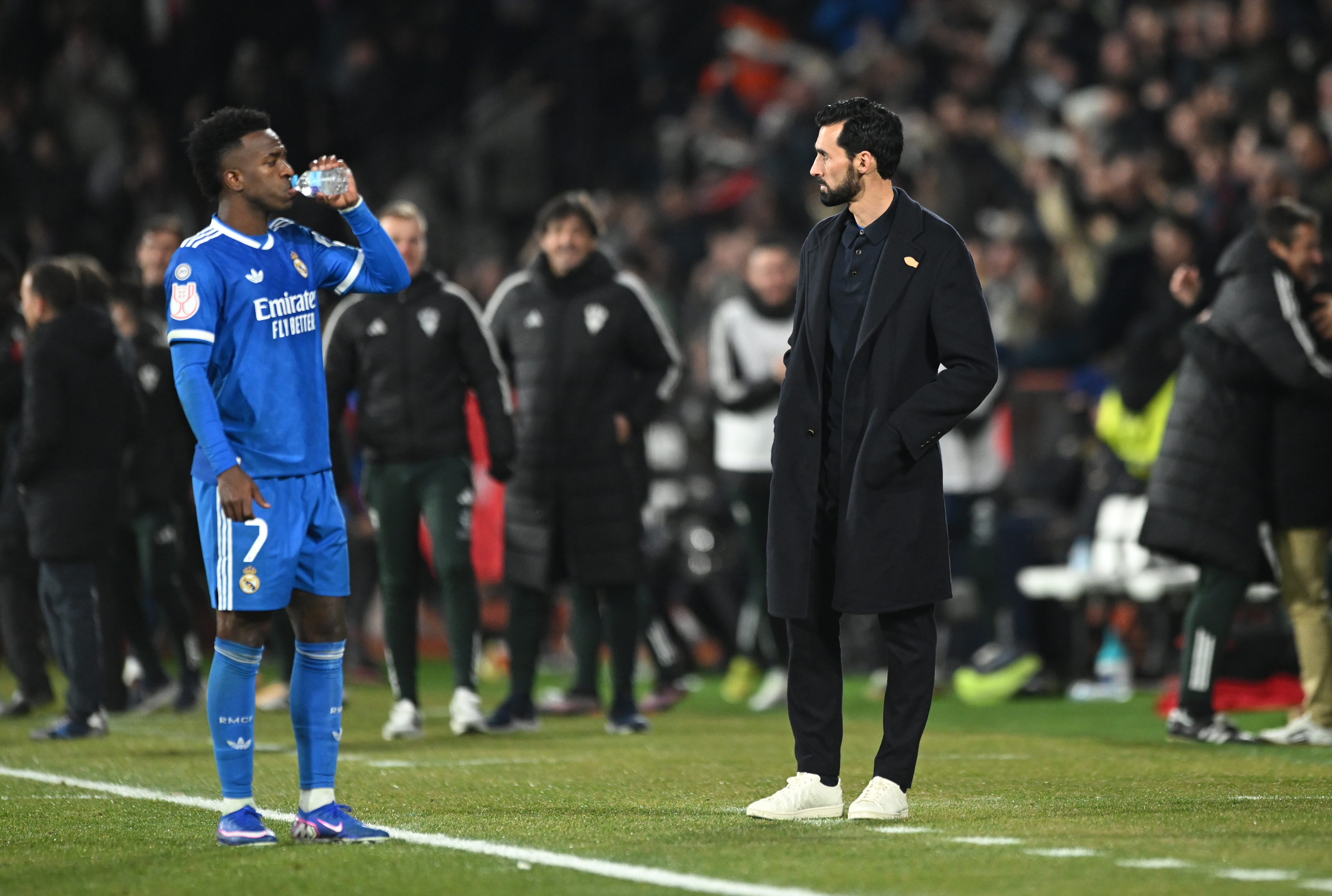 Arbeloa and Vinicius during defeat to Albacete.