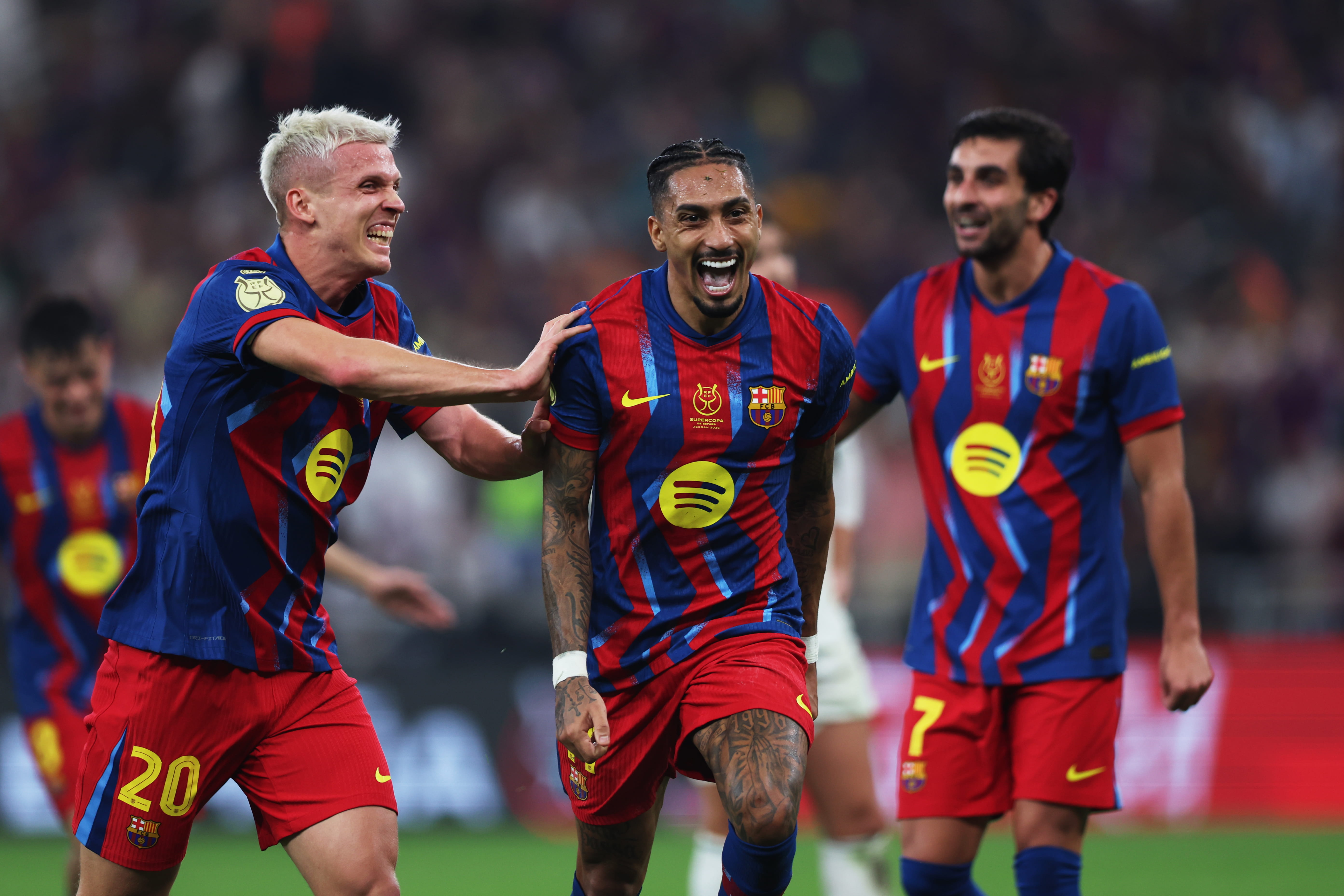 Raphinha scores against Real Madrid.