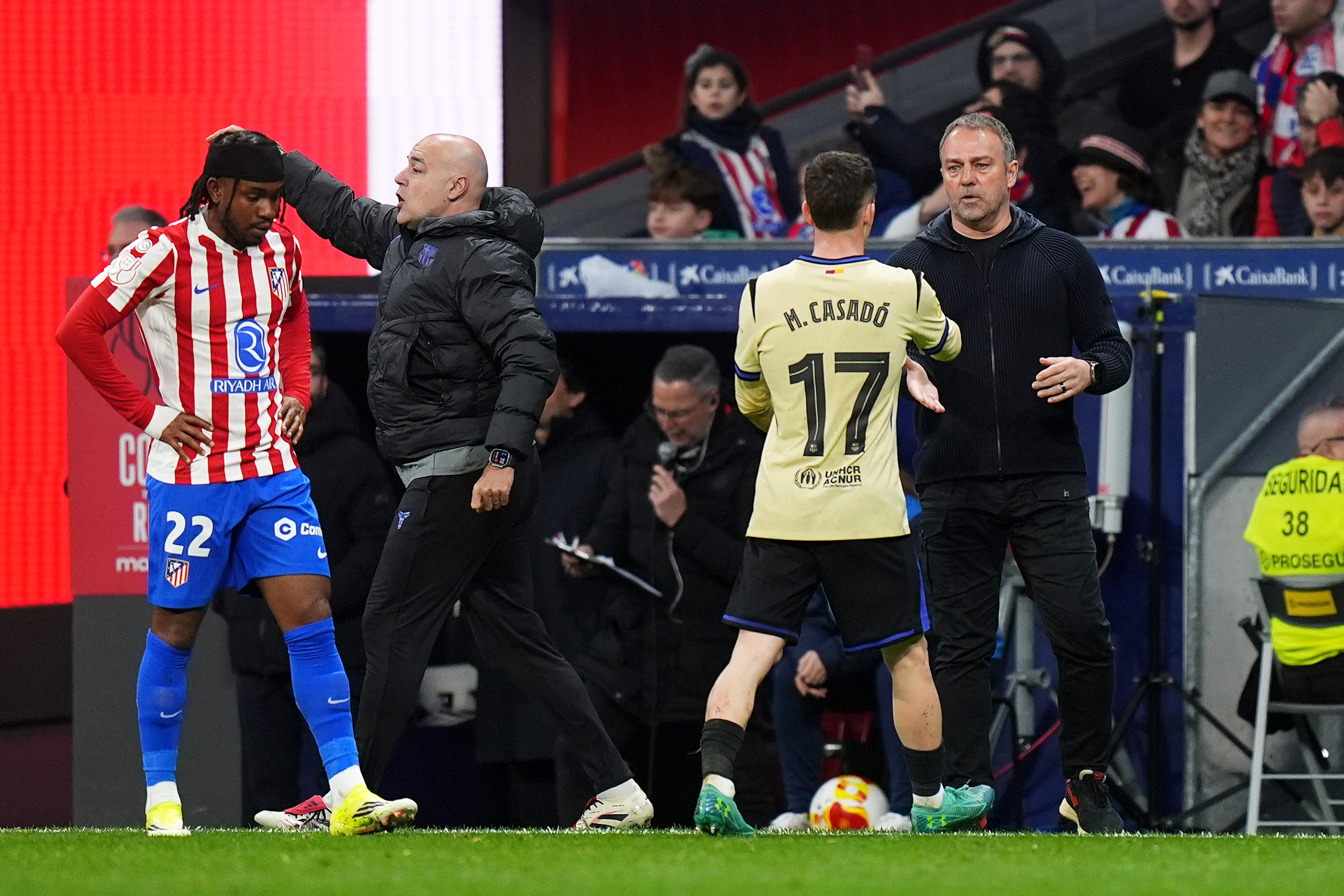 Flick with Marc Casado as he comes off.