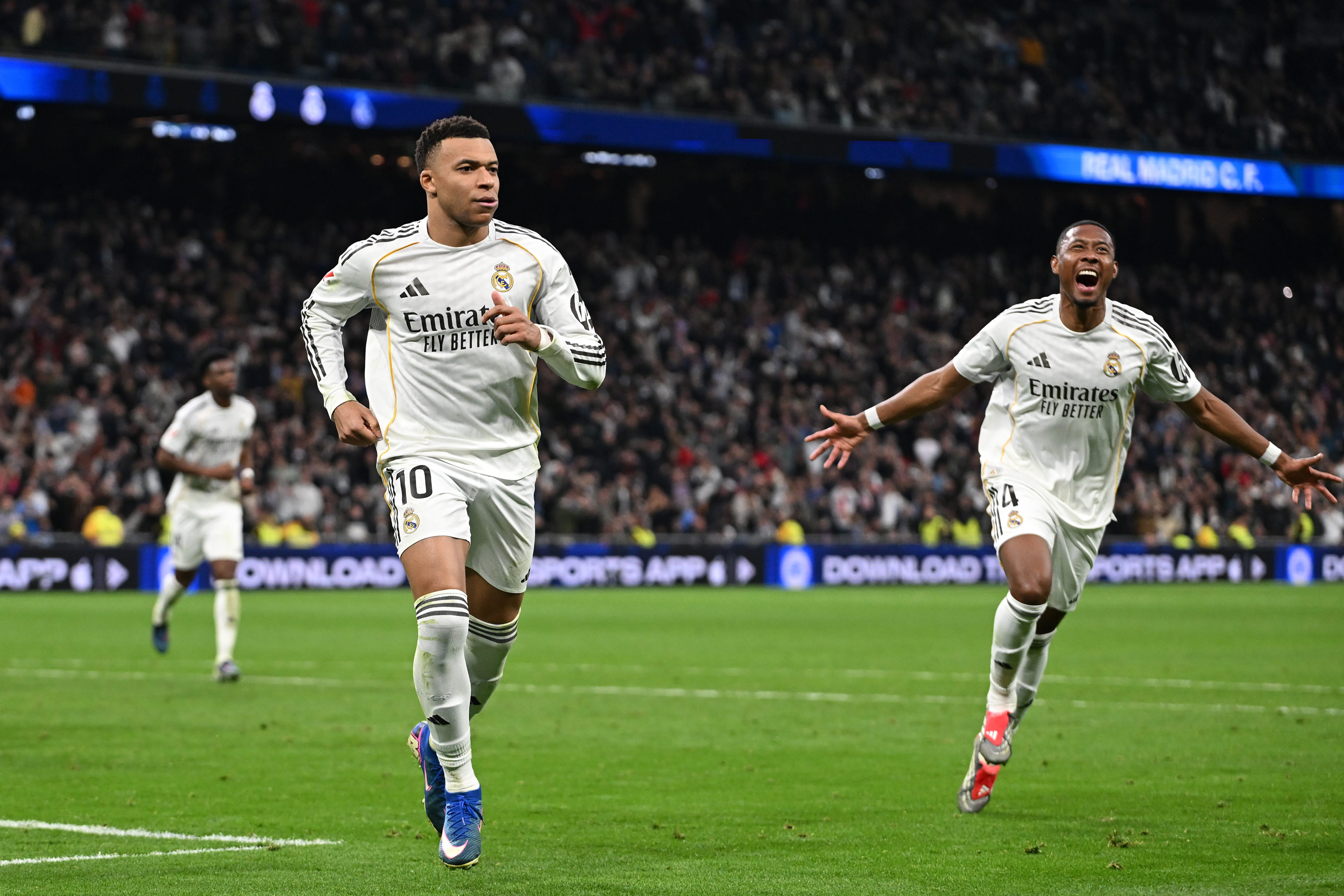 Mbappe celebrates the winner against Rayo Vallecano.