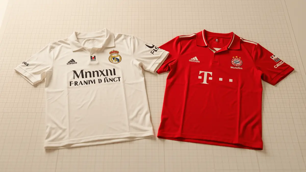 Real Madrid and Bayern Munich jerseys positioned on tactical board representing transfer negotiation structure