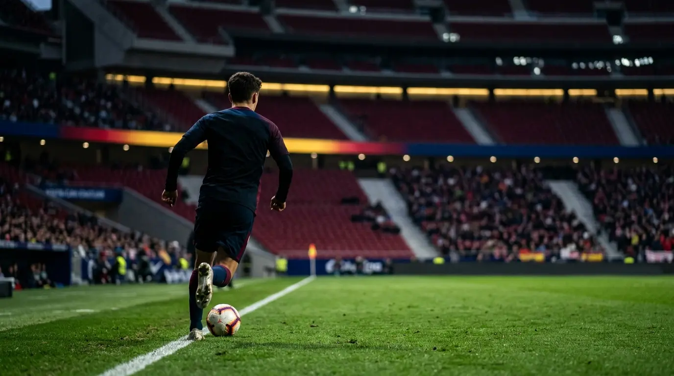 Silhouetted left-back sprinting during a tense football transfer pursuit