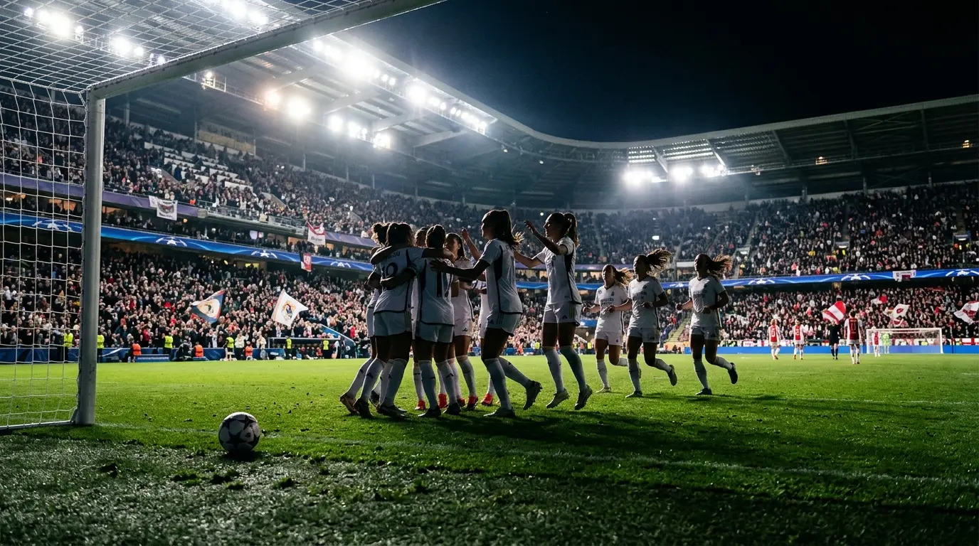 Real Madrid Women celebrate their Champions League qualification after beating Ajax