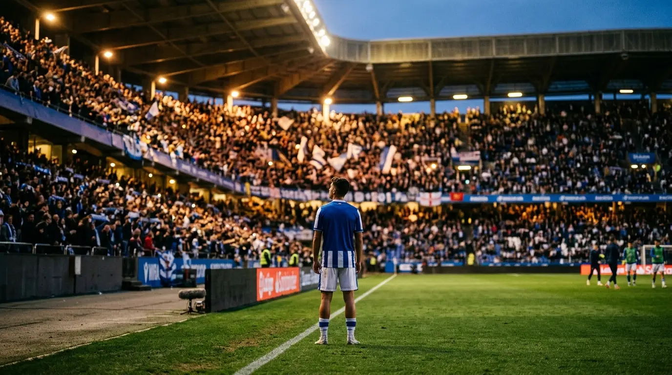 Midfielder facing a packed Deportivo stadium, symbolising the memory behind Marc Casado's loan decision